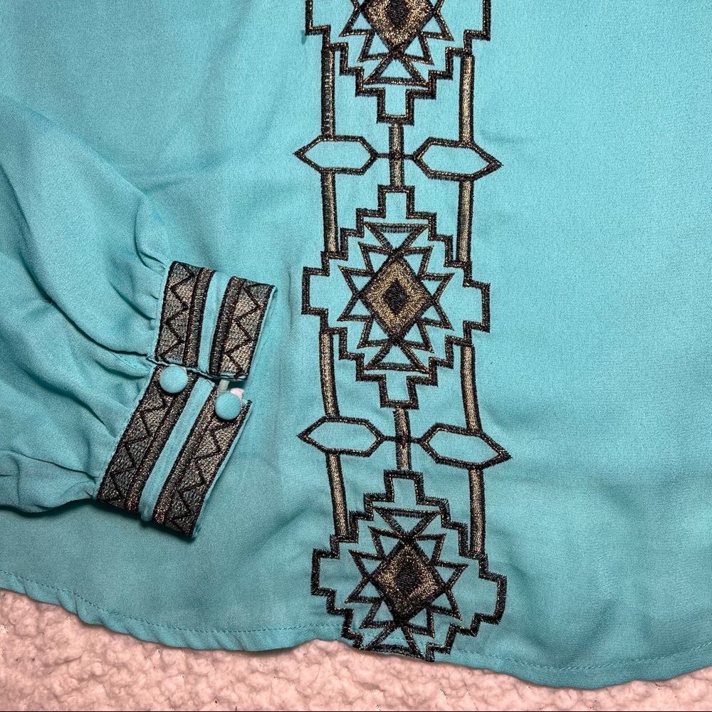 Francesca's Aztec Embroidered Blouse - Picture 2 of 5